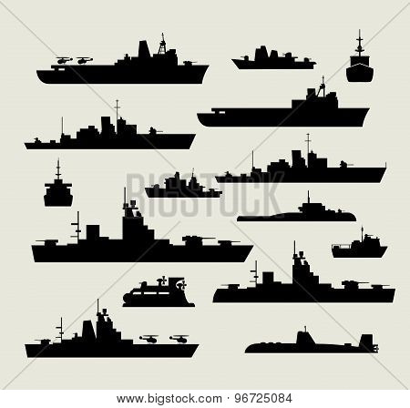 silhouettes of warships