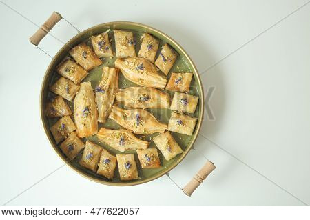 Top View Of Turkish Dessert Baklava On Table