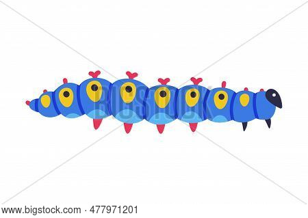 Blue Caterpillar As Larval Stage Of Insect Crawling And Creeping Vector Illustration