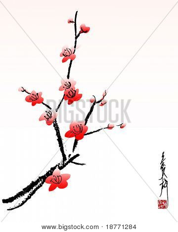 vector illustration of cherry blossom painting