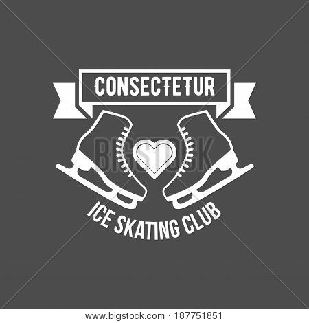 Ice Skate label logo design. Ice skating boot, speed scating, figure skating. Winter sports. Old school sport logo. Monochrome badges.