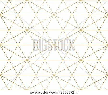 Golden Lines Pattern. Vector Geometric Seamless Texture With Delicate Grid, Thin Diagonal Lines, Hex