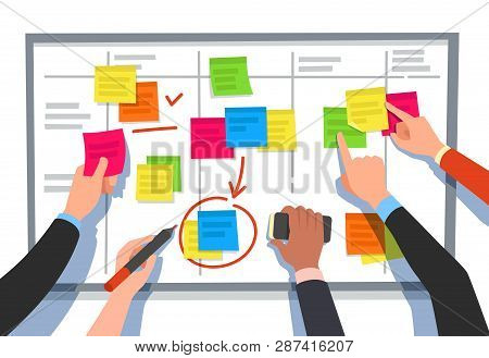 Scrum Board. Task List, Planning Team Tasks And Collaboration Plan Flowchart. Business Workflow Sche