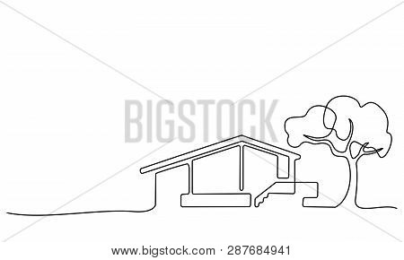 Continuous One Line Drawing Modern House Logo