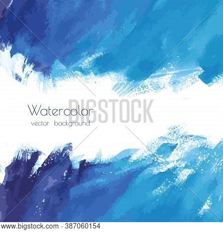 Vector Turquoise Blue, Indigo Watercolor Texture Background, Dry Brush Stains, Strokes, Spots Isolat