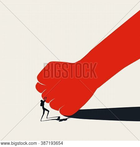 Woman Defending Herself Against Violence Vector Concept. Stop Harrasment And Sexual Abuse Symbol.