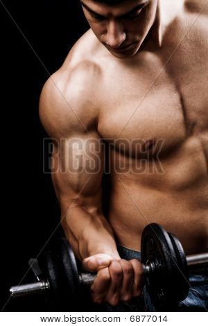 Powerful Muscular Man Lifting Weights