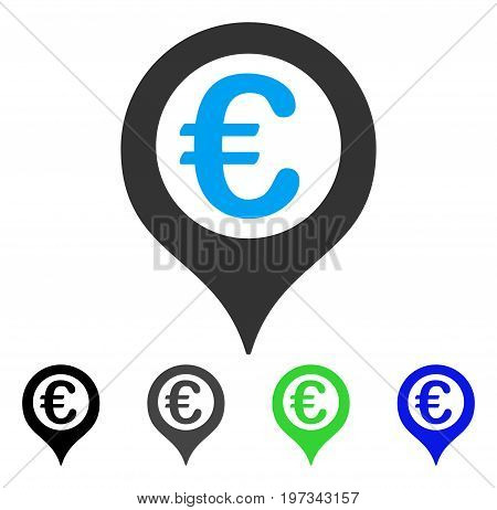 Euro Geotargeting flat vector pictogram. Colored euro geotargeting gray, black, blue, green pictogram variants. Flat icon style for application design.