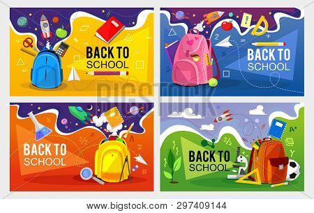 Back To School Banner Set. Colorful Back To School Templates For Invitation, Poster, Banner, Promoti