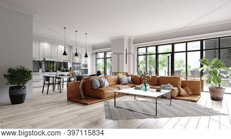 modern living room interior. 3d design illustration