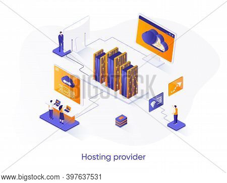 Hosting Provider Isometric Web Banner. Website Hosting Service Isometry Concept. Internet Provider H