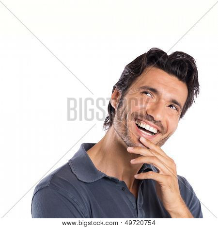 Happy Contemplated Young Man Isolated On White Background