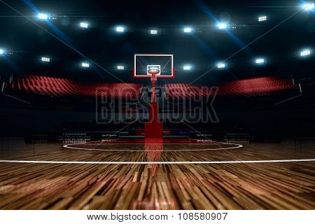 Basketball court. Sport arena. 3d render background.