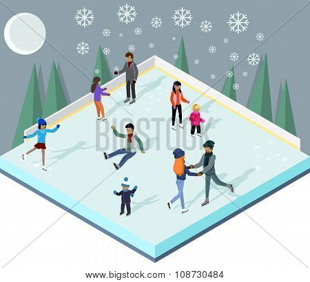 Ice Rink with People Isometric Style