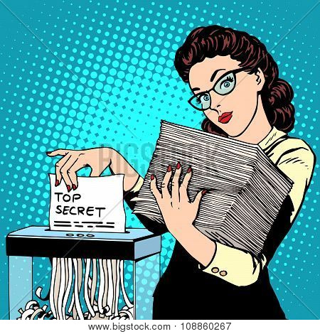 Paper shredder top secret document destroys the Secretary