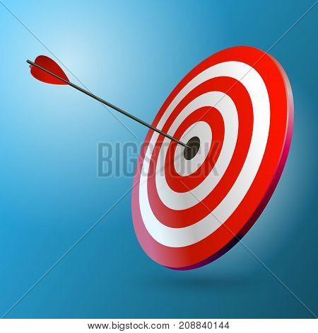 Arrows hitting a target. One target and three arrows. Business goal concept. Isolated vector illustration.