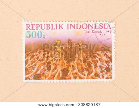 Indonesia - Circa 1986: A Stamp Printed In Indonesia Shows Tari Kecak, Circa 1986