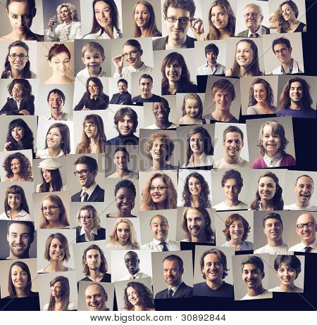 Composition of different people smiling