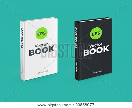 Realistic Black And White Books On The Green Background. Realistic Book Mockups.