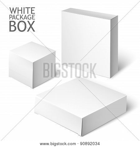 Set Of White Package Square. Cardboard Package Box