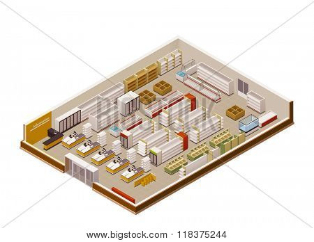 Vector isometric grocery store cross-section