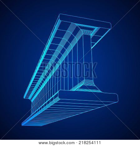 Wireframe low poly mesh construction steel metallurgy beam profile symbol vector illustration