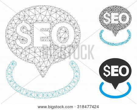 Mesh Seo Geotargeting Model With Triangle Mosaic Icon. Wire Frame Polygonal Mesh Of Seo Geotargeting