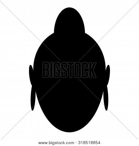 Head Of Buddha With Elongated Earlobe And Traditional Hairstyle On A White Background