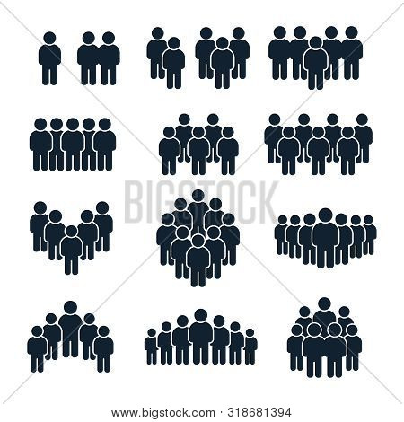 People Group Icon. Business Person, Team Management And Socializing Persons Silhouette Icons. Leader