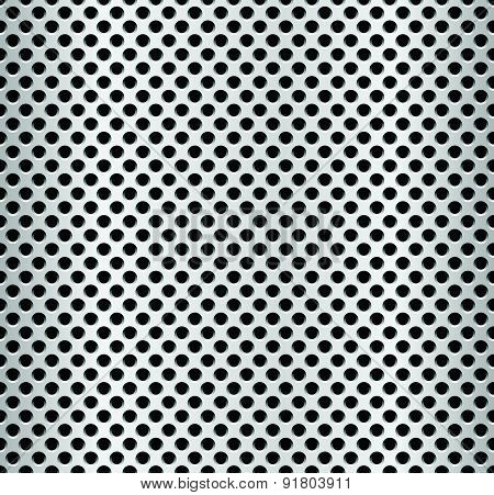 Seamless Metal Swatch. Perforated Metal Pattern With Black Holes. Industrial Background.