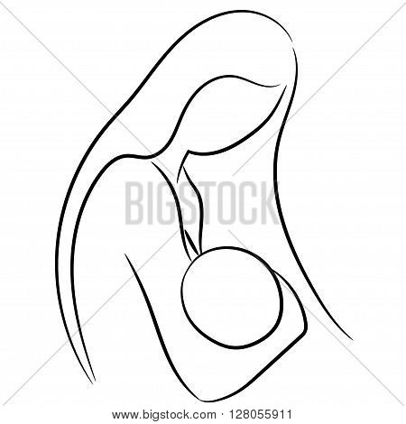 Mother breastfeeding her baby. Vector symbol in simple lines.