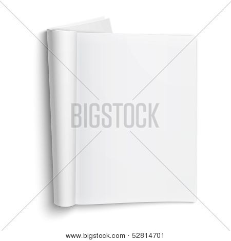 Blank open magazine template with soft shadows.