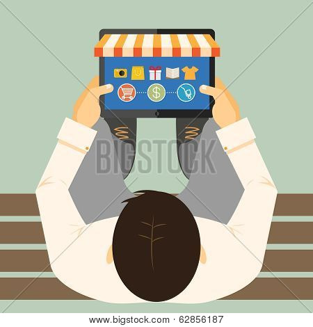 Man doing inline shopping