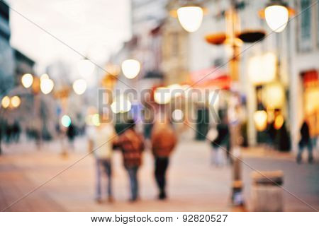 Abstract Blurred Background Of People Walking In City Center