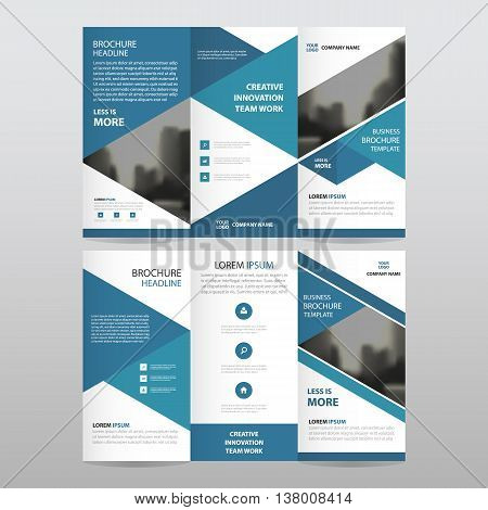 Blue triangle business trifold Leaflet Brochure Flyer report template vector minimal flat design set abstract three fold presentation layout templates a4 size