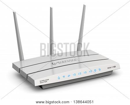 3D render illustration of modern white broadband internet router switch modem isolated on white background