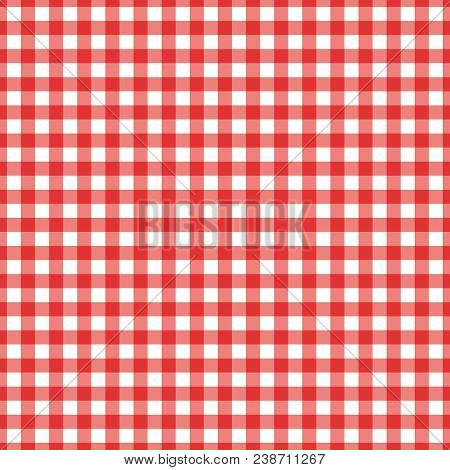 Red Checkered Textile Products. Texture Gingham Seamless Pattern. Vector Illustration Squares Or Rho