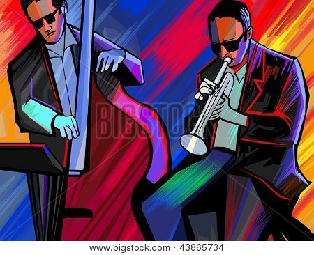 Illustrazione vettoriale di una band jazz con tromba e contrabbasso