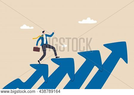 Business Growth And Career Path, Climb Up Ladder Of Success Or Staircase To Grow Up, Ambition And Le