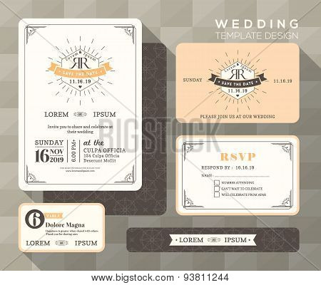 Vintage Wedding Invitation Set Design Template Place Card Response Card Save The Date Card