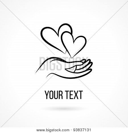 Vector logo with hands and heart