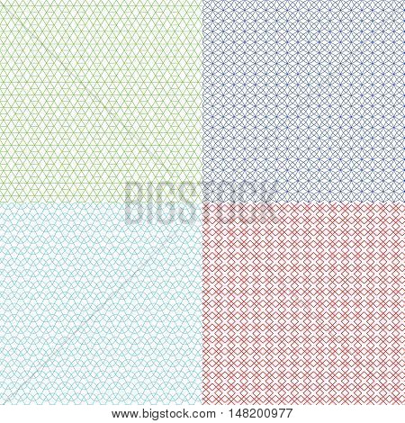 Guilloche patterns vector set for voucher, banknote, certificate and money texture. Watermark endless abstraction background colored illustration