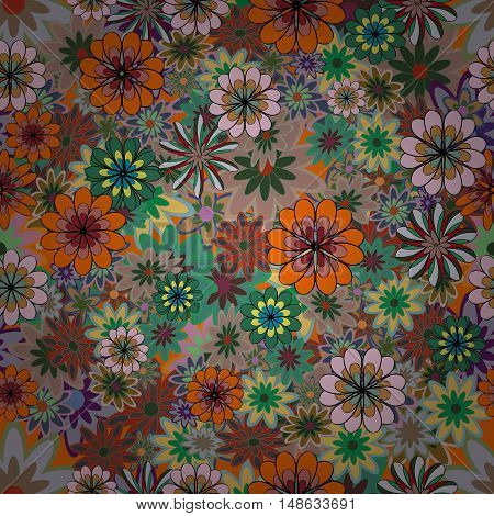 Vector Illustration of seamless pattern with colorful flowers.