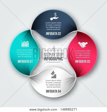 Vector infographic design template. Business concept with 4 options, parts, steps or processes. Can be used for workflow layout, diagram, number options, web design. Data visualization.