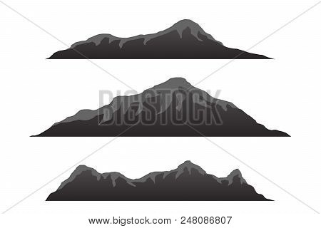 Mountain Silhouettes Overlook. Vector Rocky Hills Terrain Vector, Mountains Silhouette Set Isolated 