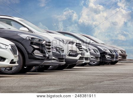 Cars For Sale Stock Lot Row. Car Dealer Inventory