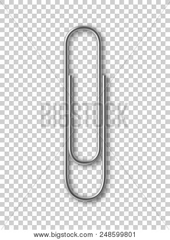 Metal Paper Clip Isolated Object On Transparent Background. Realistic Stationery Vector Element. Dev