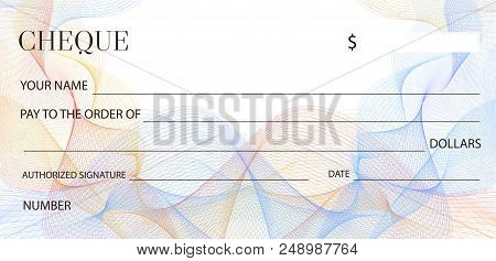 Cheque (check Template), Chequebook Template. Blank Bank Cheque With Guilloche Pattern And Business 