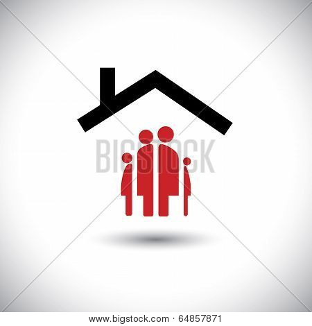 Happy Family & Home Icon Concept Vector