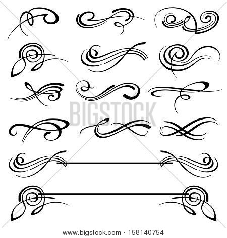 Calligraphy swirls ornate flourish vector decoration set. Calligraphy flourish tattoo, illustration of decoration flourish classical elements